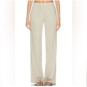 NWT Helmut Lang Cream Wide-Leg Silk Lounge Trousers
